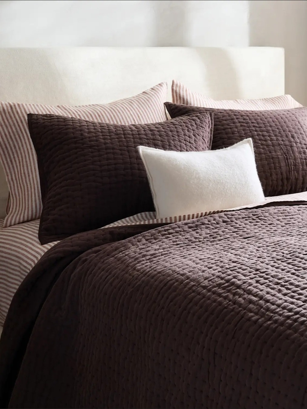 Quince European Linen Cotton Stitch Quilt Set - Espresso - King/Cal-King